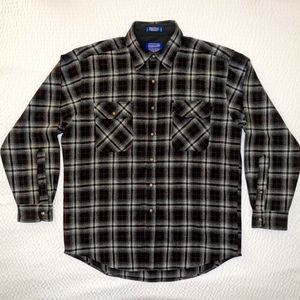 Pendleton 100% Virgin Wool Field Shirt Men's Large Black Plaid